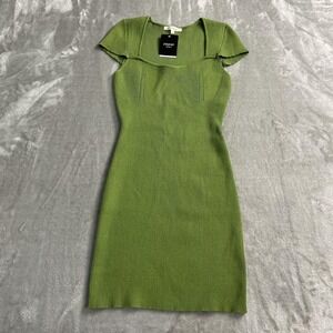 Tclet Dress Womens M Green Knit Bodycon Sweetheart Short Sleeve Mini Sweater NWT